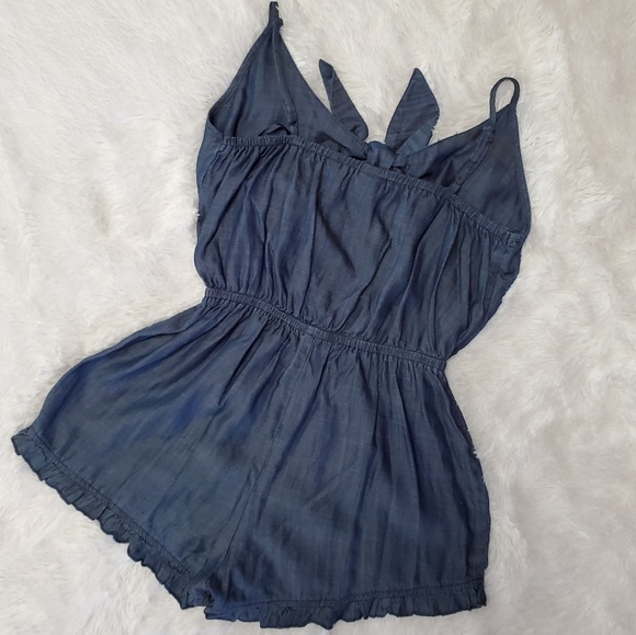 DENIM TANK TOP RUFFLE EDGE SHORTS ROMPER - Picture 7 of 8